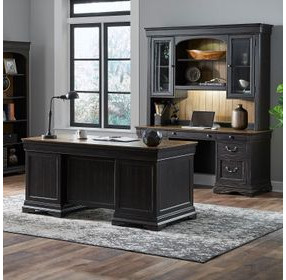 Meritage Aged Charcoal and Caramel 66" Credenza with LED in Hutch