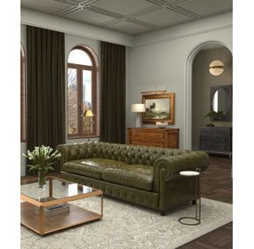 Savile Britian Green Leather 103" Sofa