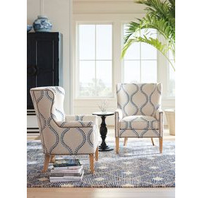 Avery Beige Upholstered Wing Chair with Nailhead Trim