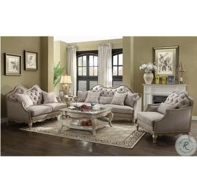 Chelmsford Beige Fabric and Antique Taupe 62" Loveseat with 2 Pillows