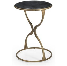 Hourglass Antique Brass and Black Round Marble Top Accent Table