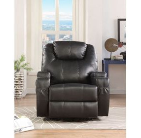 Waterlily Black Swivel Rocker Recliner with Heat and Massage