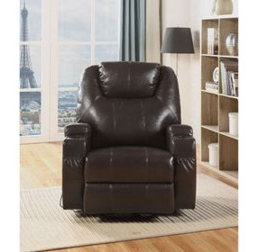 Waterlily Brown Swivel Rocker Recliner with Heat and Massage