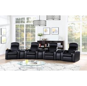 Cyrus Black Top Grain Leather 4 Piece Home Theater Seating With 3 Console
