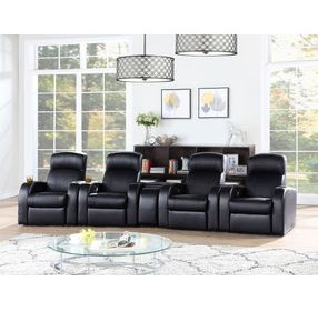 Cyrus Black Top Grain Leather 4 Piece Home Theater Seating With Console
