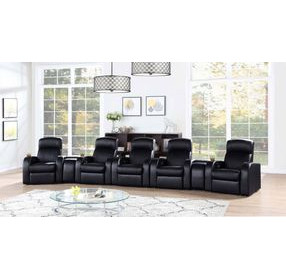 Cyrus Black Top Grain Leather 5 Piece Home Theater Seating With 2 Console