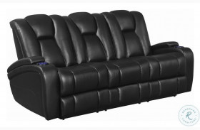 Delange Black Power Reclining Sofa With Drop Down Table