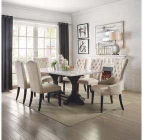 Gerardo White and Weathered Espresso 72" Rectangular Marble Top Dining Table