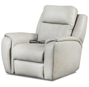 Drake Light Gray Leather Rocker Power Recliner with Massage and USB Charging