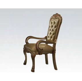 Dresden Gold Patina Upholstered Arm Chair with Nailhead Trim Set of 2