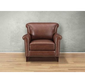 Navrell Pecan Leather Upholstered Accent Chair with Nailhead Trim