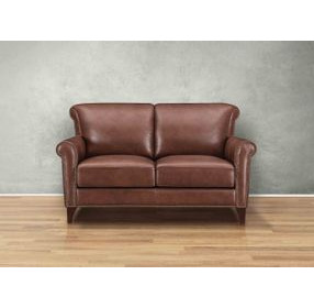 Navrell Pecan Leather 60" Loveseat with Nailhead Trim