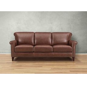 Navrell Pecan Leather 84" Sofa with Nailhead Trim