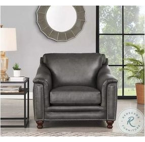 Bexley Ash Leather Upholstered Accent Chair with Nailhead Trim
