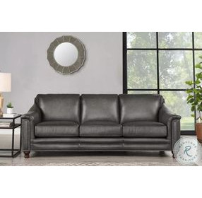 Bexley Ash Leather 92" Sofa with Nailhead Trim