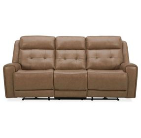 Carrington York Sand Leather 87" Zero Gravity Power Reclining Living Room Set with USB Charging