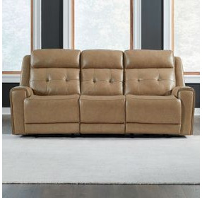 Carrington York Sand Leather 87" Zero Gravity Power Reclining Sofa with USB Charging