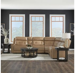 Carrington York Sand Leather 6 Piece Modular Power Reclining Sectional with USB Charging