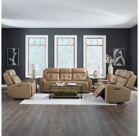 Carrington York Sand Leather 87" Zero Gravity Power Reclining Living Room Set with USB Charging