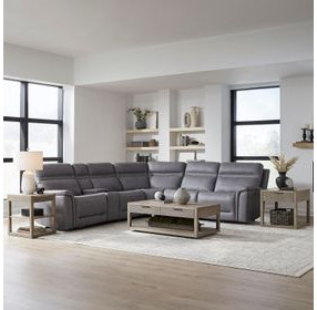 Cooper Blue Gray Leather 6 Piece Modular Power Reclining Sectional with USB Charging