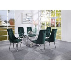 Dekel Stainless Steel 79" Rectangular Glass Top Dining Table