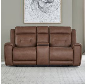 Beckham Aline Saddle Leather 79" Zero Gravity Power Reclining Loveseat with Console and USB Charging