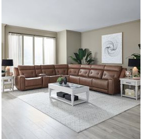 Beckham Aline Saddle Leather 7 Piece Modular Power Reclining Sectional with USB Charging