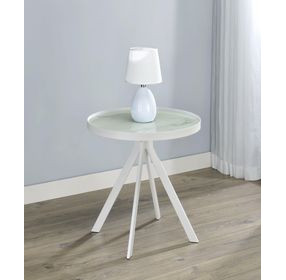Briggs White Marble Printed Glass Top Round End Table