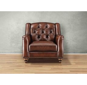 Kingswell Brown Leather Upholstered Accent Chair with Nailhead Trim