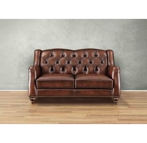 Kingswell Brown Leather 65" Loveseat with Nailhead Trim