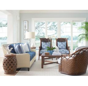 Twin Palms Blue and Gray Koko 85" Sofa with Nailhead Trim