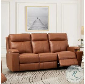 Varden Nutmeg Leather Zero Gravity Power Reclining Living Room Set with Power Headrest