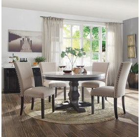 Nolan White and Salvage Dark Oak 54" Round Marble Top Dining Table