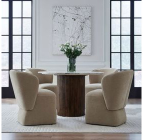 Accent Dining Wicker Upholstered Dining Chair with Casters