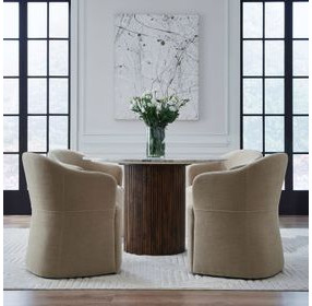 Accent Dining Wicker Upholstered Dining Arm Chair with Casters