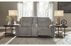 Mouttrie Smoke Power Reclining Loveseat With Console