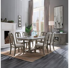 Zumala White and Weathered Oak 71" Rectangular Marble Top Dining Table