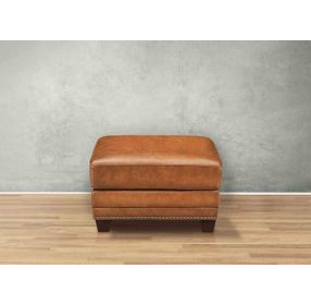 Colwyn Saddle Leather Upholstered Rectangular Ottoman with Nailhead Trim