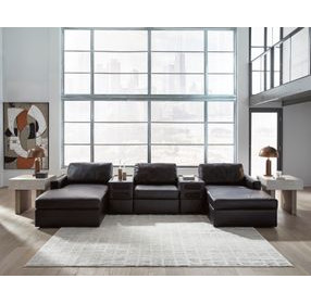 ModMax II Black Leather 5 Piece Double Chaise Sectional with Audio Consoles