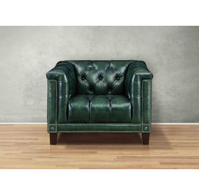 Picavel Green Leather Upholstered Accent Chair with Nailhead Trim