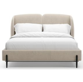 Madera Beige And Modern Walnut Upholstered Panel Bed Room Set