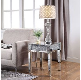 Noralie Silver and Gray Square Glass Top End Table
