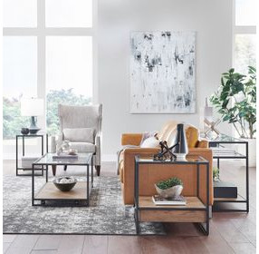 Bedford Weathered Oak and Gray Rectangular Glass Top Sofa Table