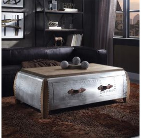 Brancaster Antique Oak and Silver Rectangular Coffee Table with Nailhead Trim