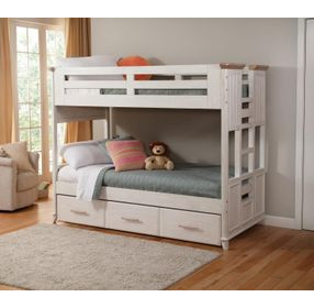 Beach Comber Weathered White and Sand Twin Bunk Bed with Trundle Unit