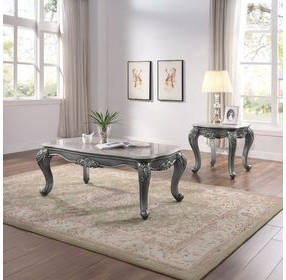 Ariadne Gray and Platinum Rectangular Marble Top Cocktail Table