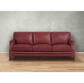 Camden Cranberry Leather 87" Sofa with Nailhead Trim