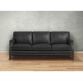 Camden Black Leather 87" Sofa with Nailhead Trim