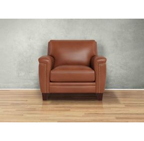 Sherwyn Nutmeg Leather Upholstered Accent Chair with Nailhead Trim