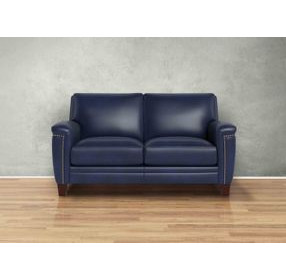Sherwyn Navy Leather 64" Loveseat with Nailhead Trim